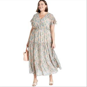 Ava & Viv Flutter Short Sleeve Chiffon Dress NWOT